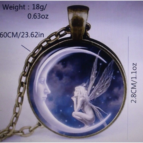 Fairy & Moon Bubble Necklace Silvertone Celestial Inspirational Gift NIP - Picture 5 of 5